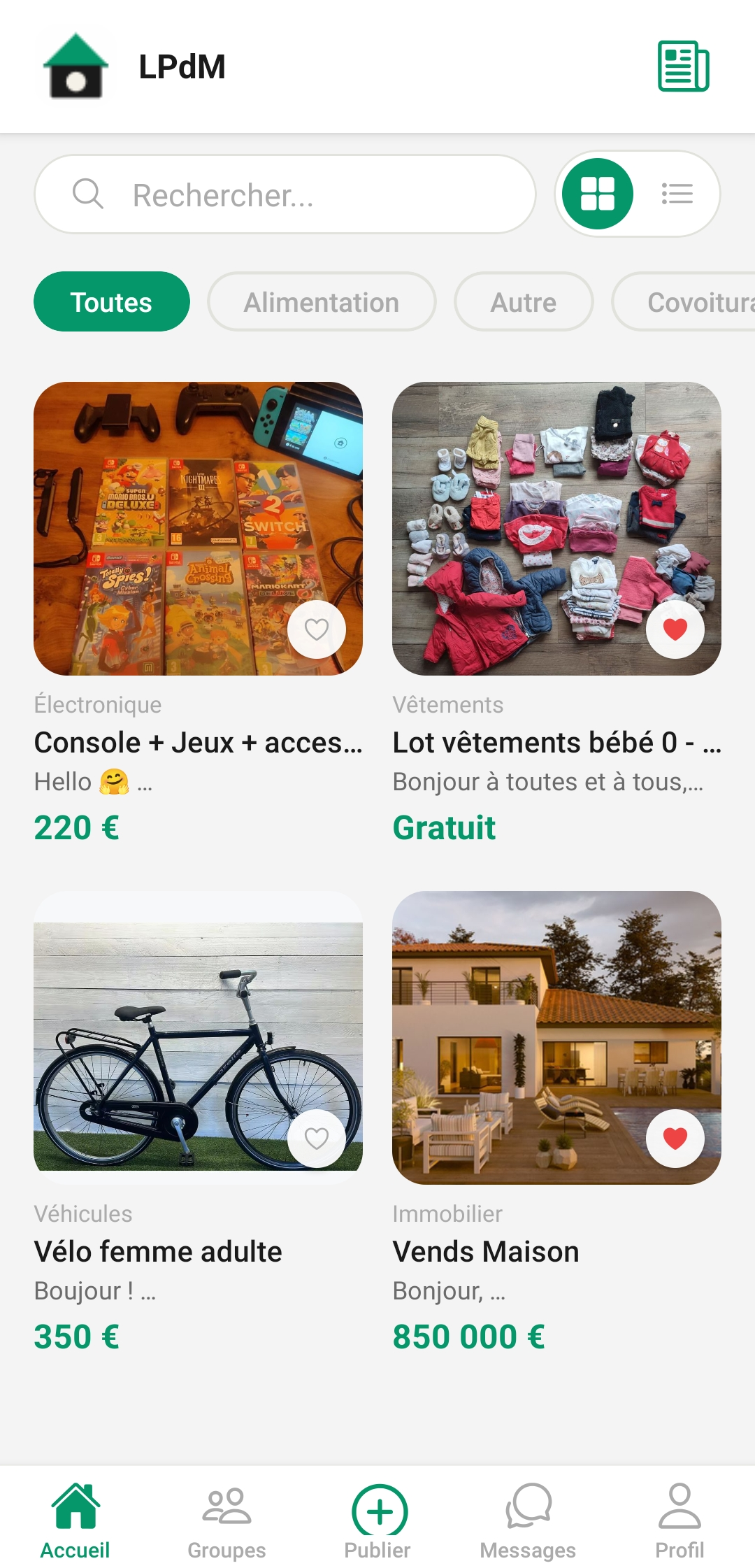 Aperçu de l'application La Place du Marché